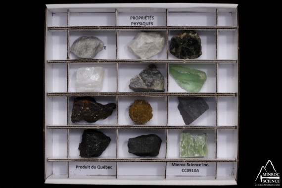 CC0910 Collection de 12 minéraux avec différentes propriétés physiques